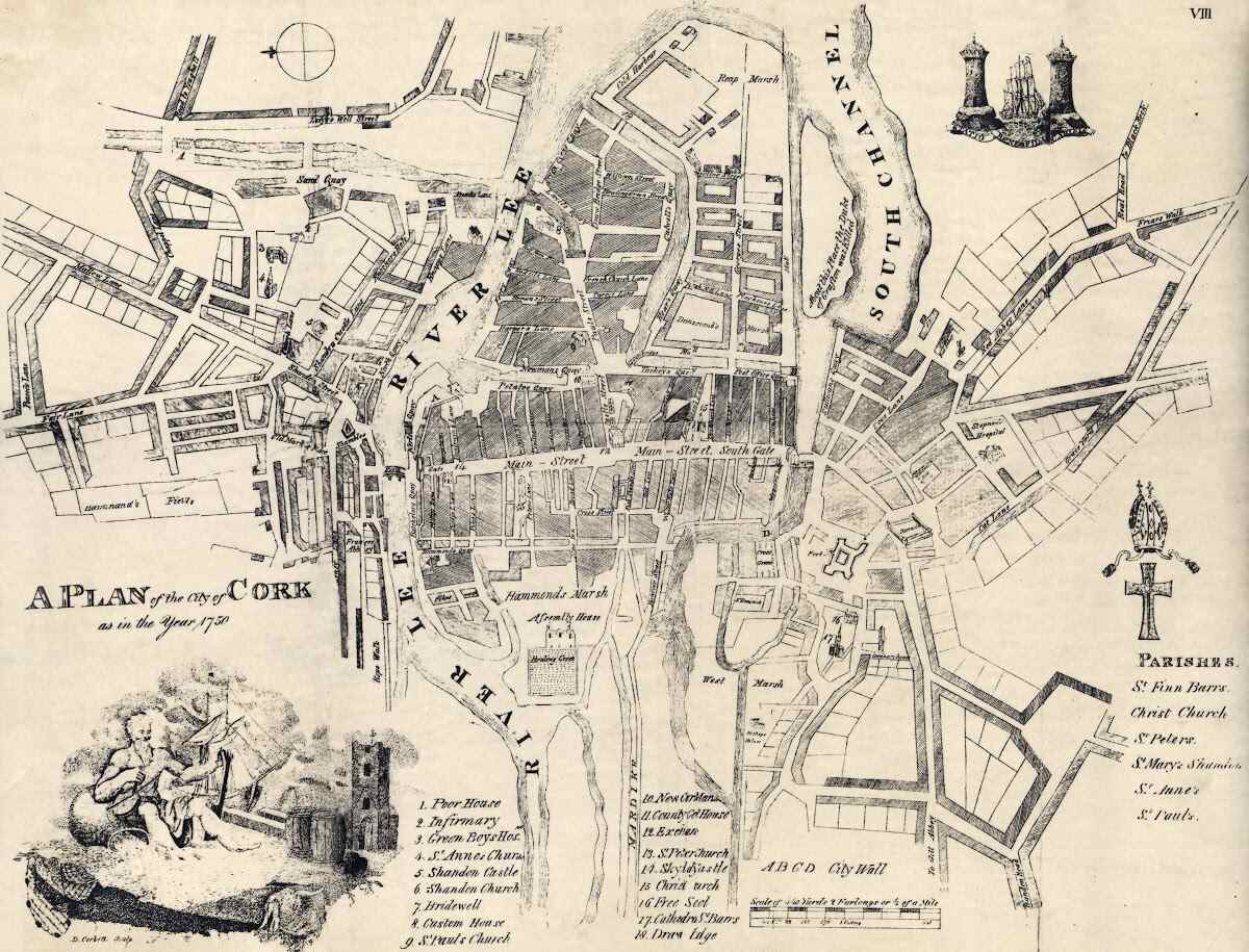 18th century map of Cork City